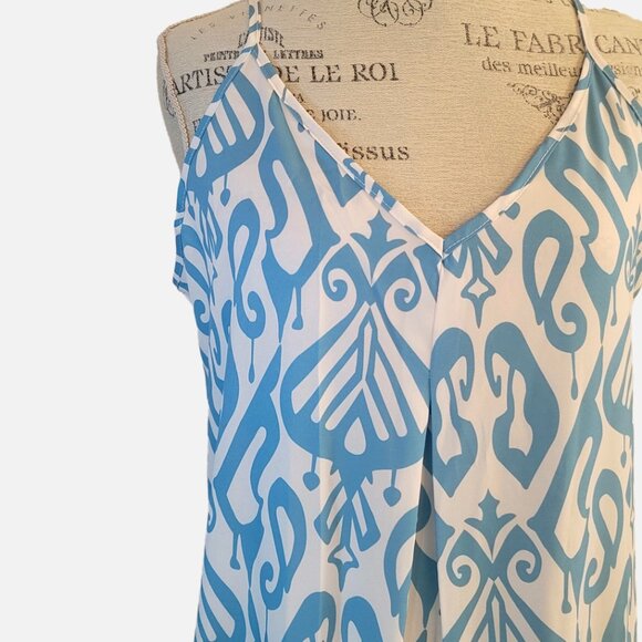 Made with Love NWT V-Neck Maxi Dress Cool Blue and White Design Cover Up… - Picture 3 of 12